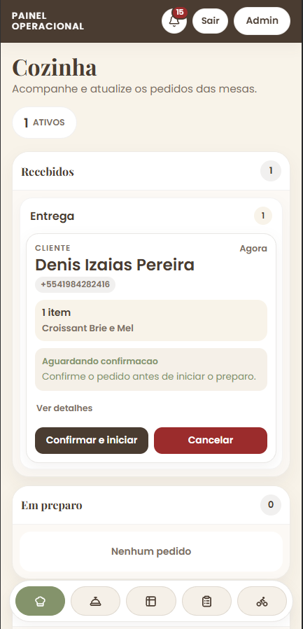 Cozinha recebe o pedido