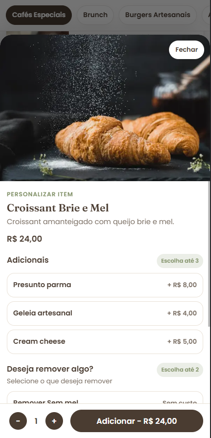 Escolhe produto e adicionais